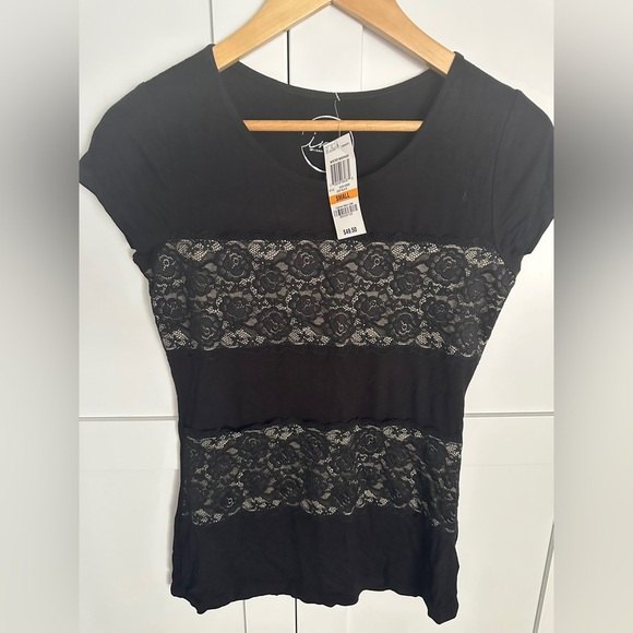 INC International Concepts Black ribbed knit lace top size small NWT - Picture 1 of 4